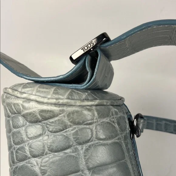 Auth. Tods Vintage Bamboo Barrel Mini Bag ~ in Blue Alligator 🐊 Skin Leather